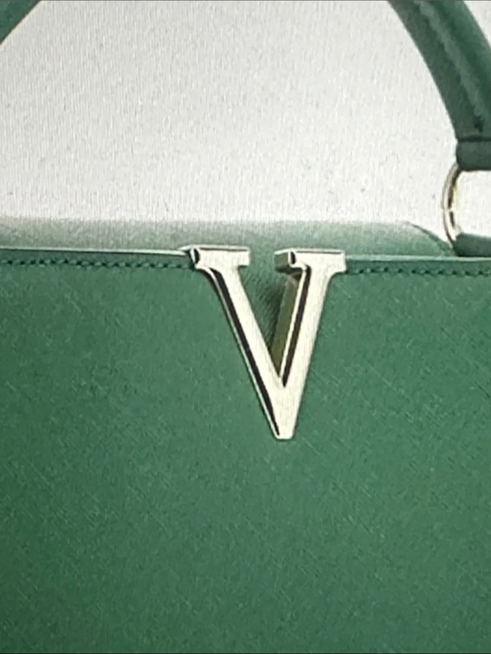 Green Top-Handle Women’s Handbag with Gold V Accent